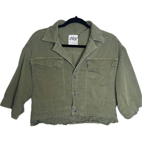 Zara Jackets & Blazers - ZARA‎ Utitlity Jacket Cropped Womens Sz S Army Green Gorpcore Streetwear